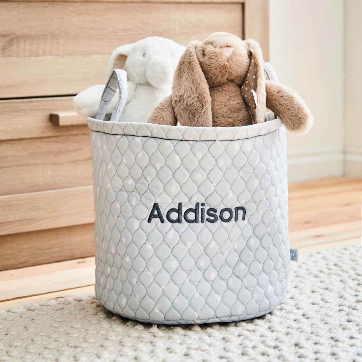 Personalised Medium Grey Polka Dot Storage Bag