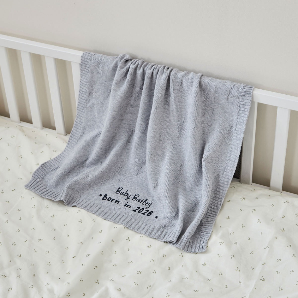 Personalised Born In 2026 Grey Star Jacquard Blanket 