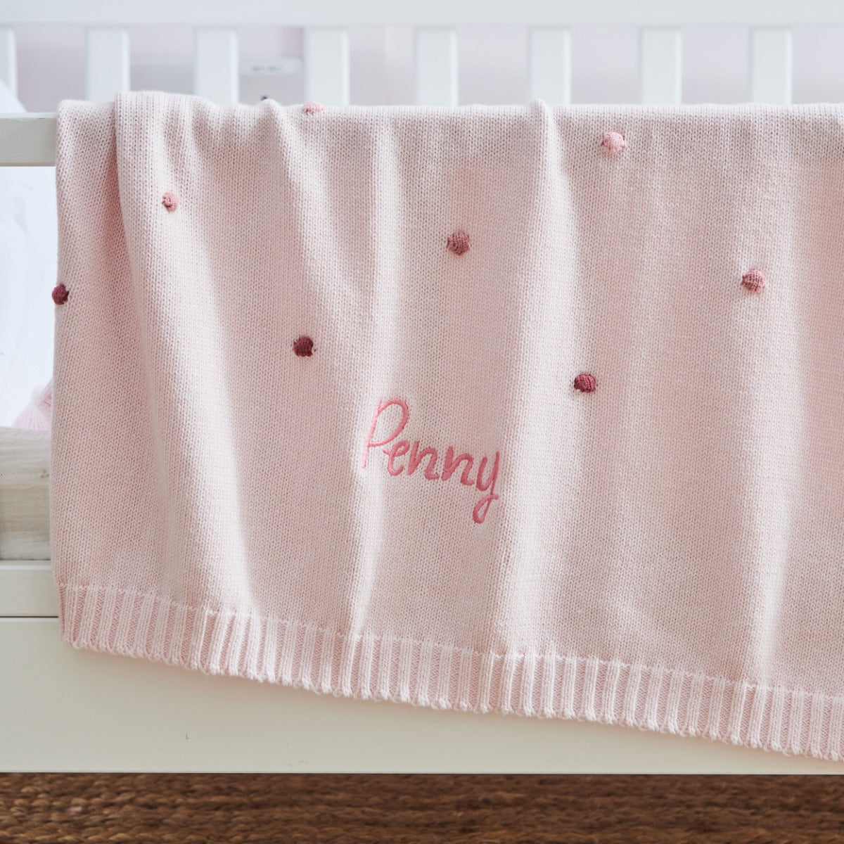 Personalised Pink Spot Bobble Blanket 