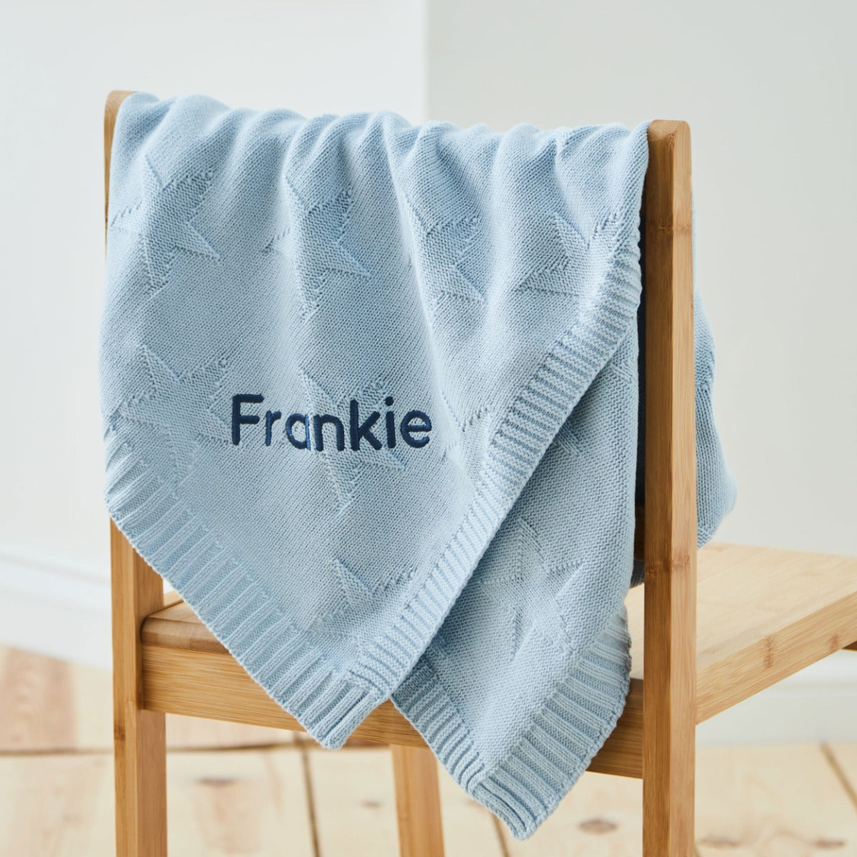 Personalised Light Blue Star Jacquard Baby Blanket