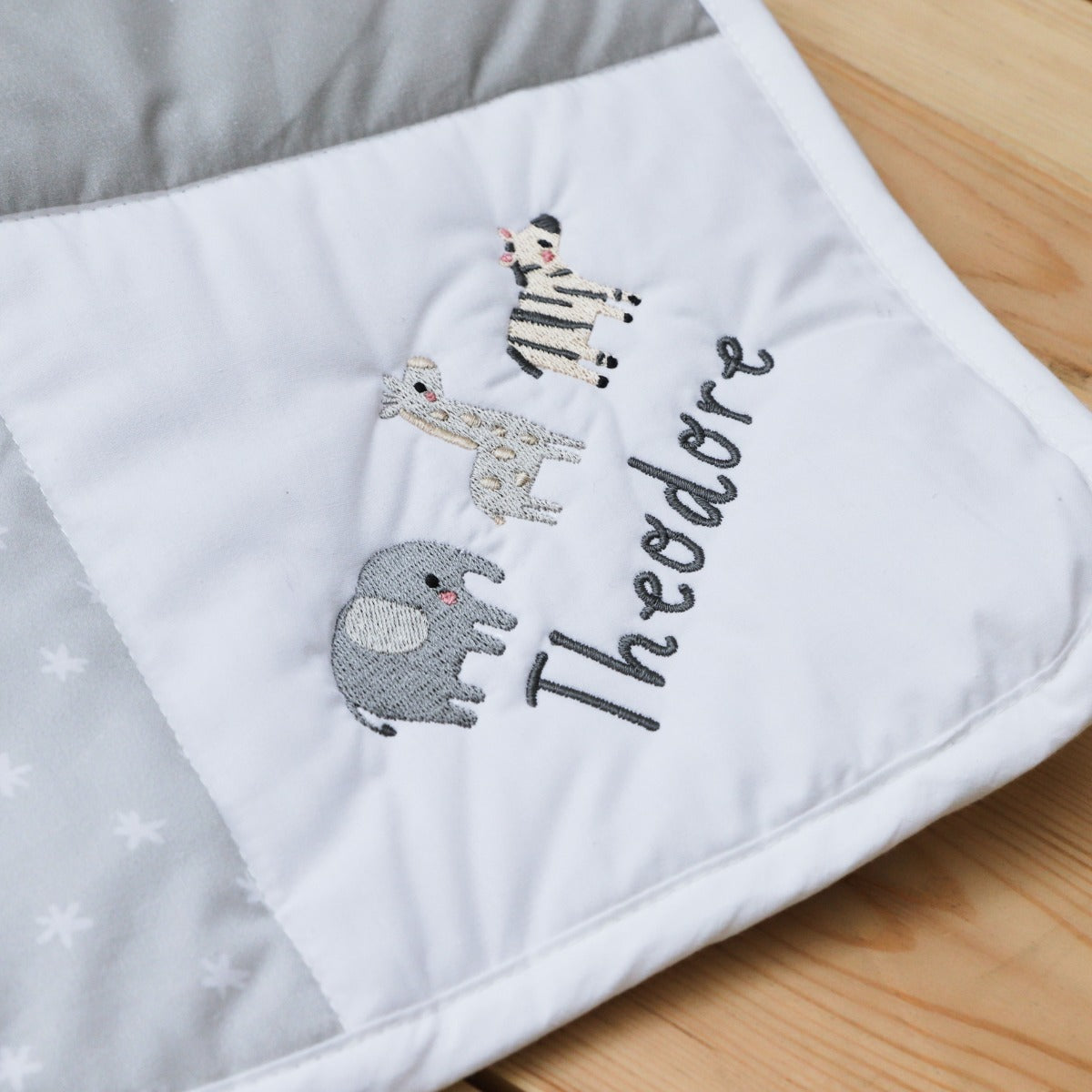Personalised Welcome to the World Grey Patchwork Blanket