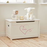 Personalised Heart Design White Panelled Toy Box FSC®