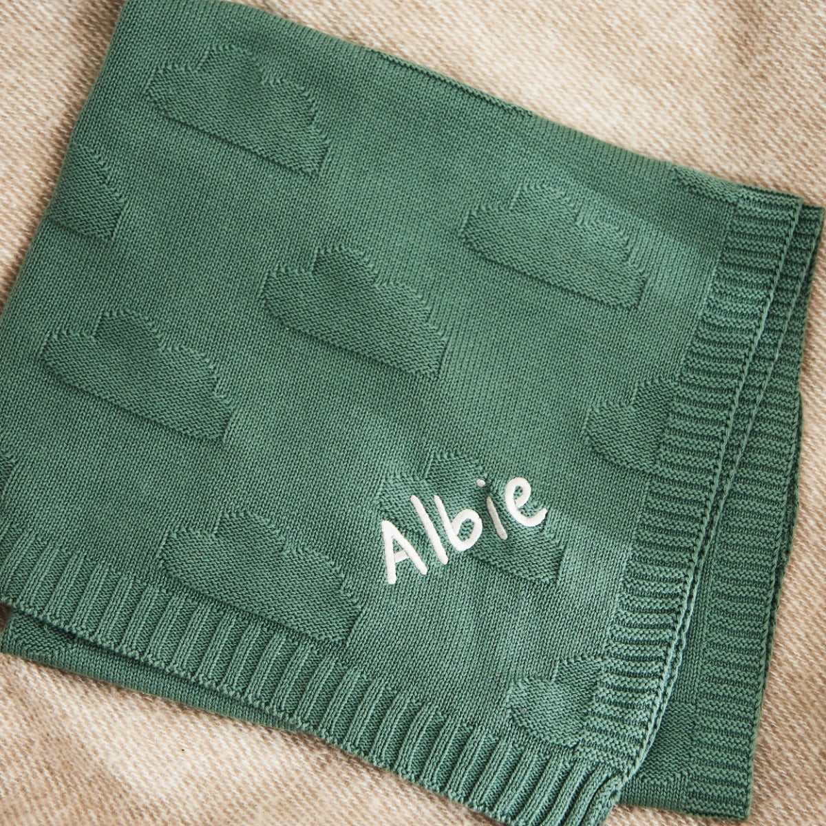 Personalised Forest Green Cloud Jacquard Blanket