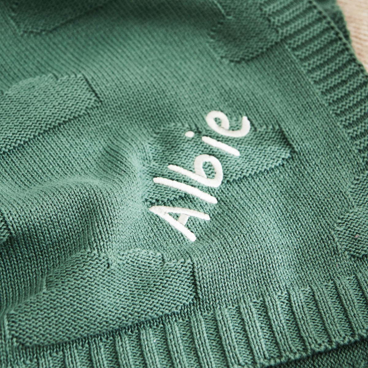 Personalised Forest Green Cloud Jacquard Blanket