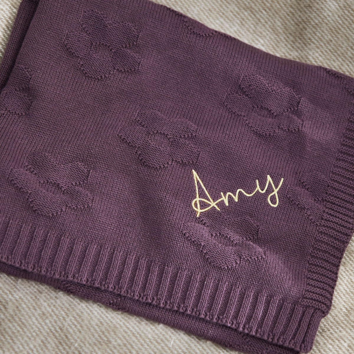 Personalised Plum Flower Jacquard Baby Blanket