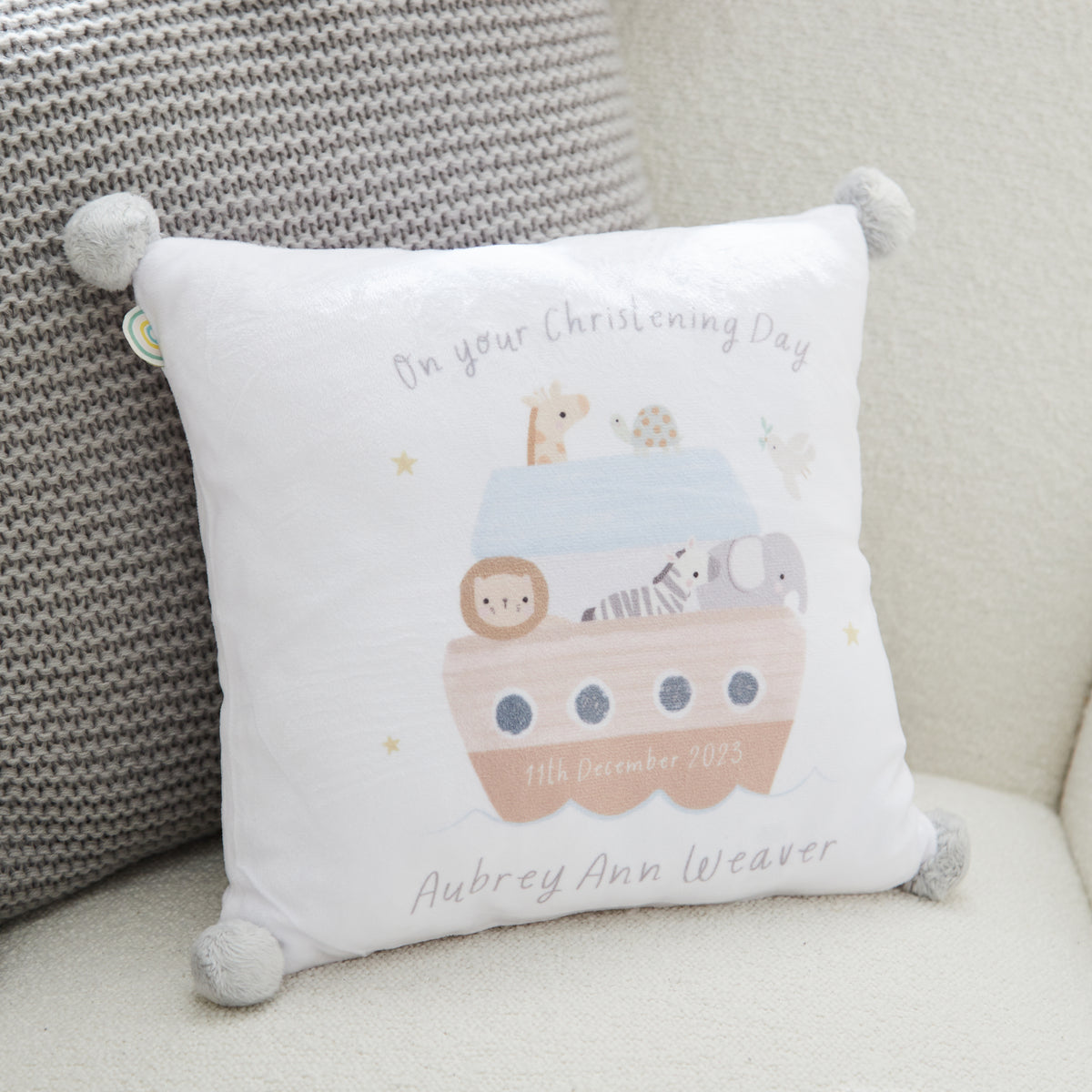 Personalised Animal Christening Day Cushion