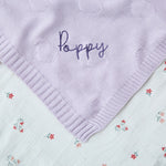 Personalised Lush Lavender Heart Jacquard Baby Blanket