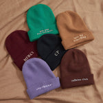 Personalised Slogan Deep Cuff Beanie Hat in Burgundy