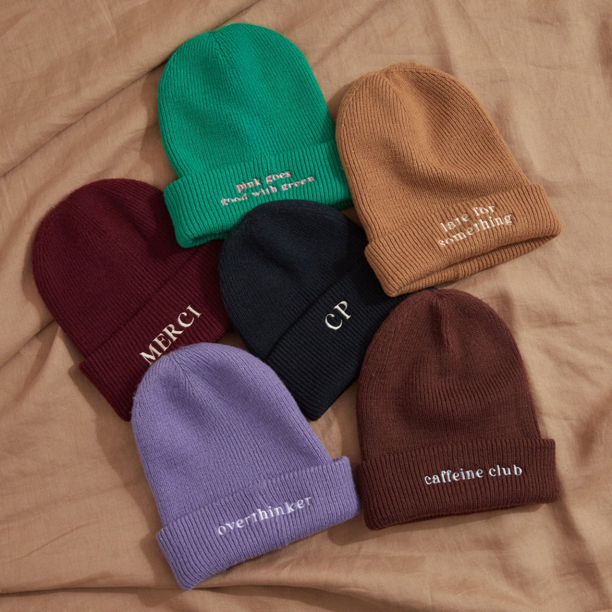 Personalised Slogan Deep Cuff Beanie Hat in Burgundy