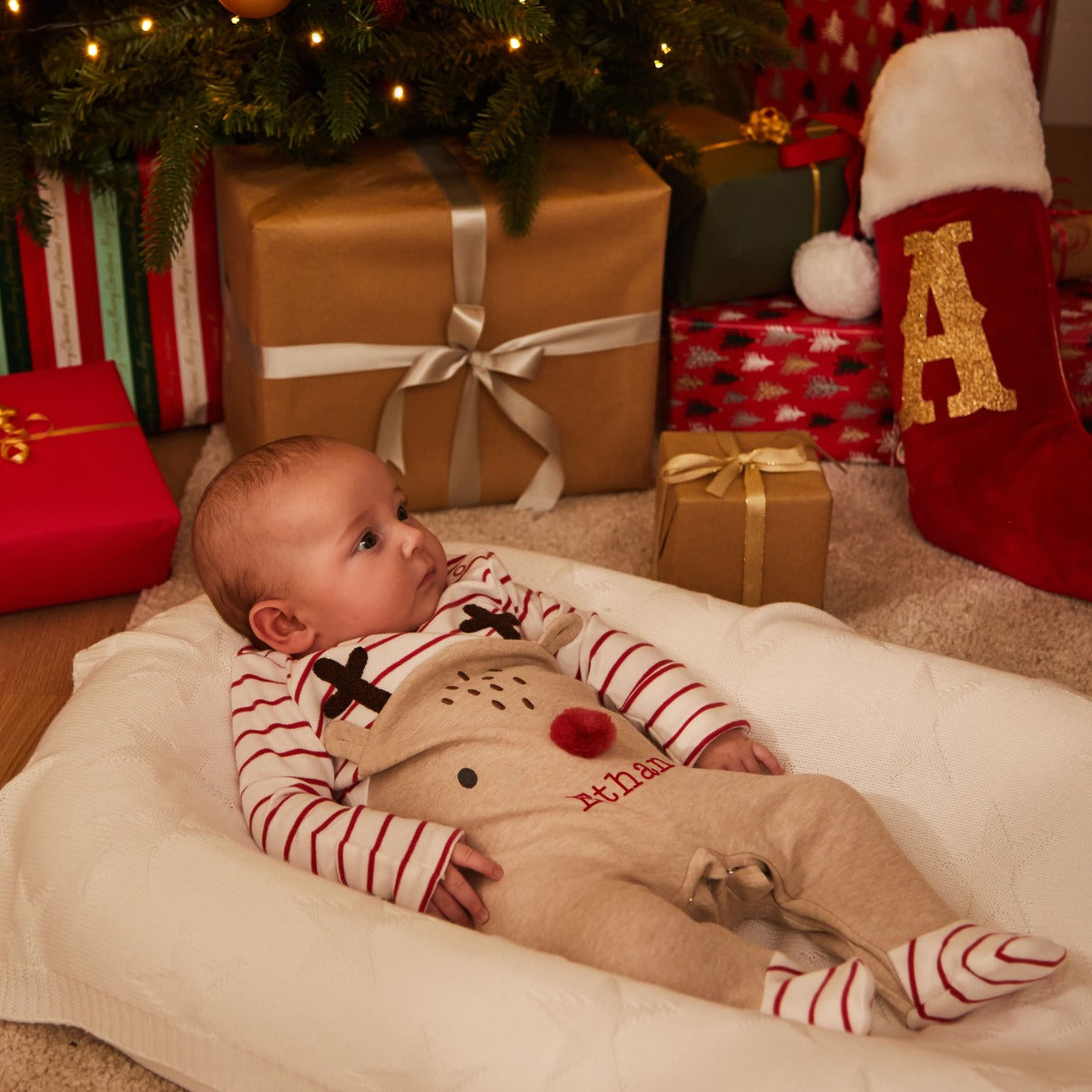 Personalised Red Reindeer Christmas Sleepsuit
