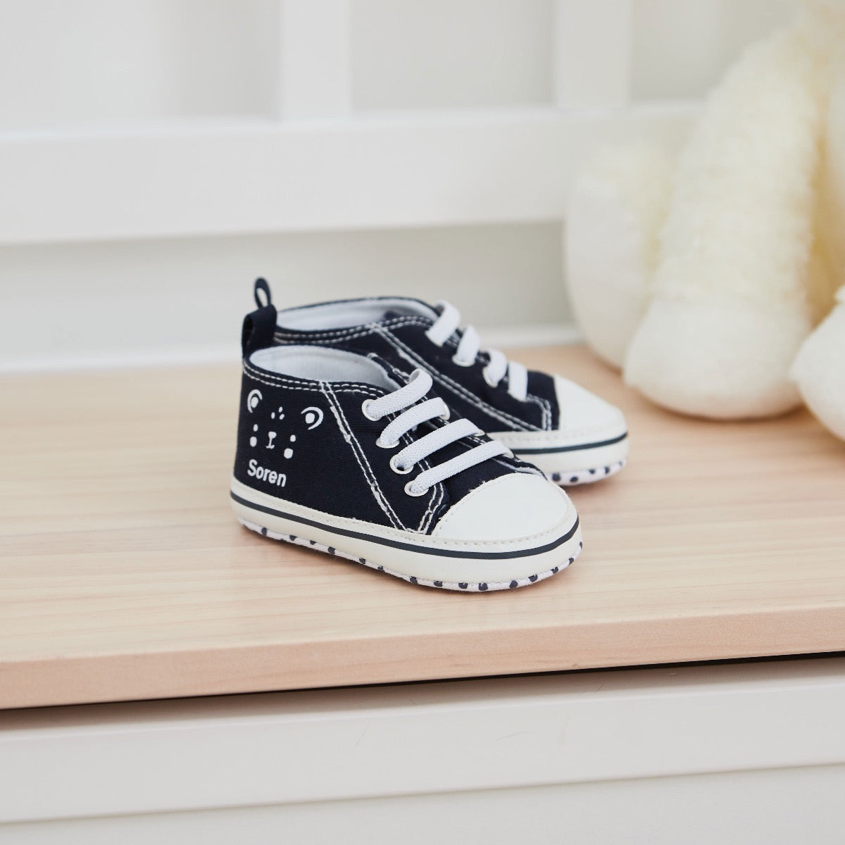 Personalised Navy Bear Design High Top Shoes