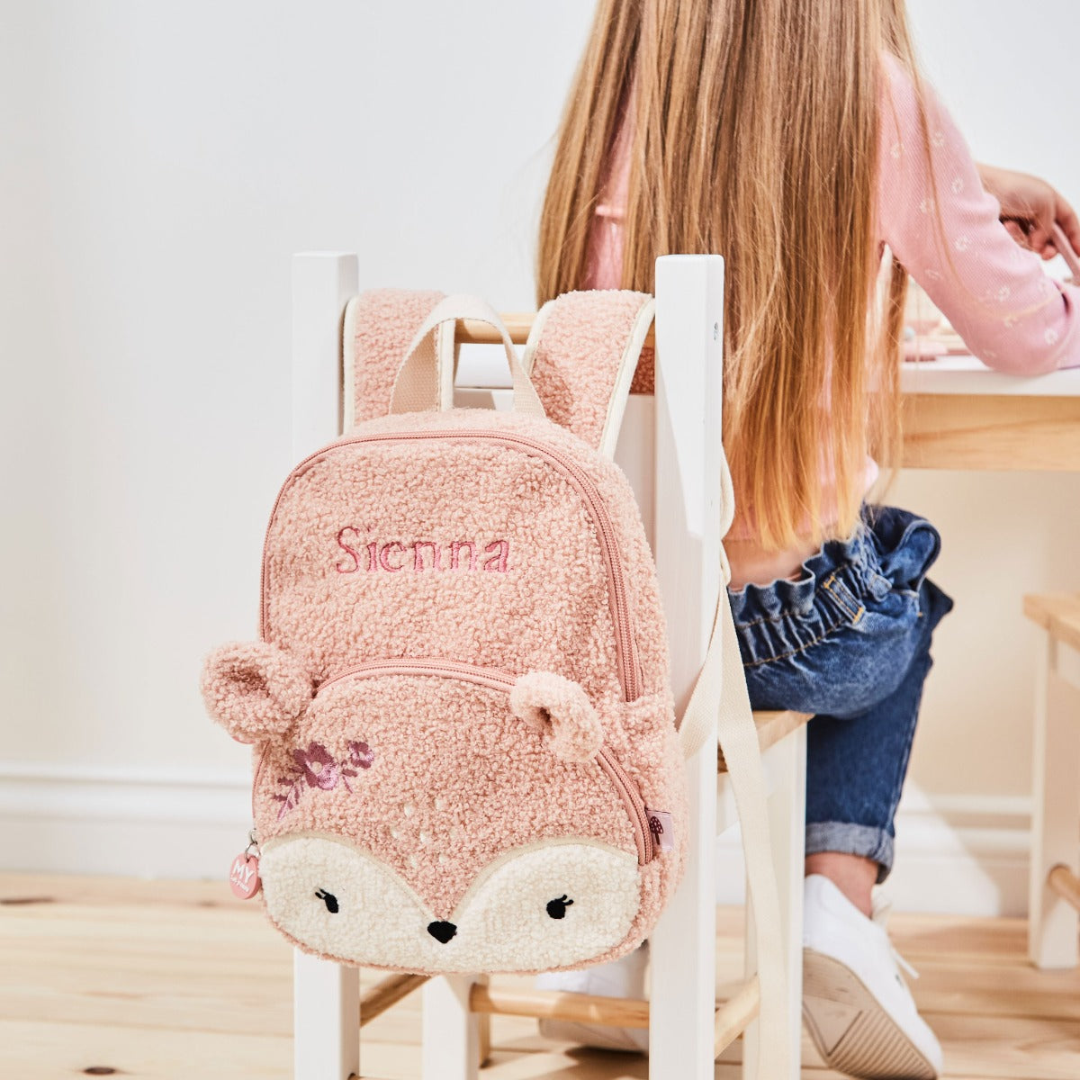 Personalised Fluffy Pink Fawn Mini Backpack