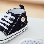 Personalised Navy Space Baby High Top Trainers