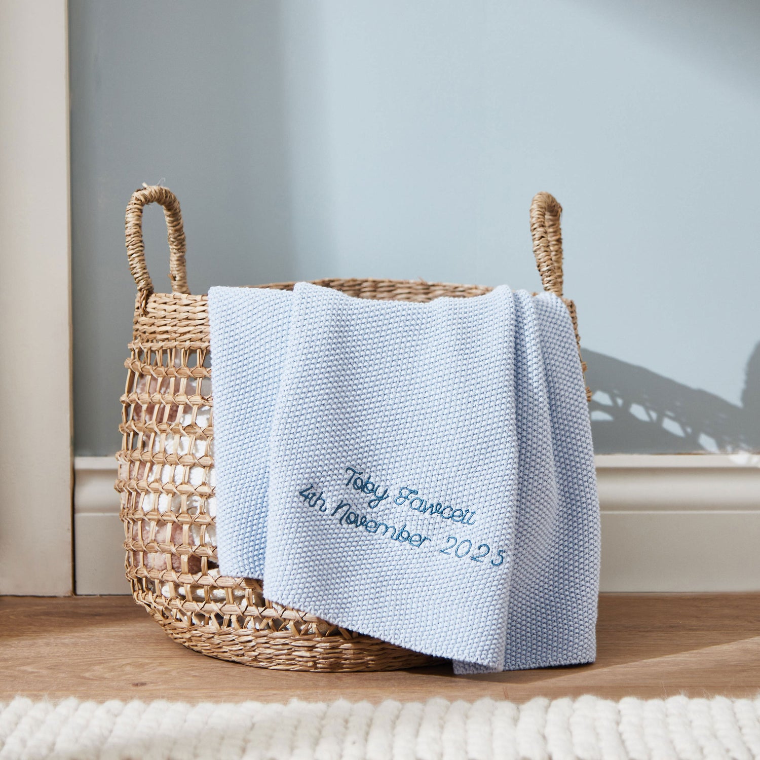 Personalised Blue Textured Knit Baby Shawl