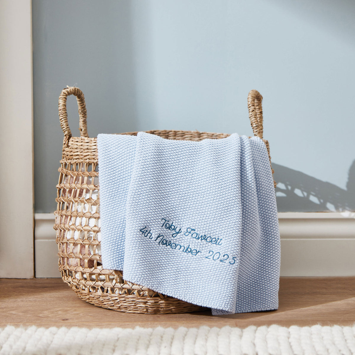Personalised Blue Textured Knit Baby Shawl