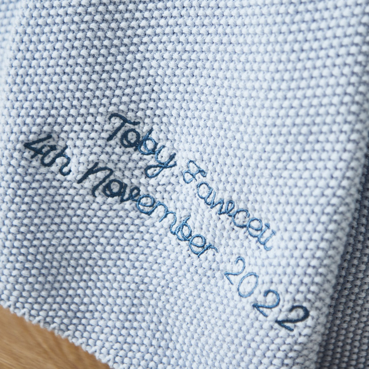 Personalised Blue Textured Knit Baby Shawl