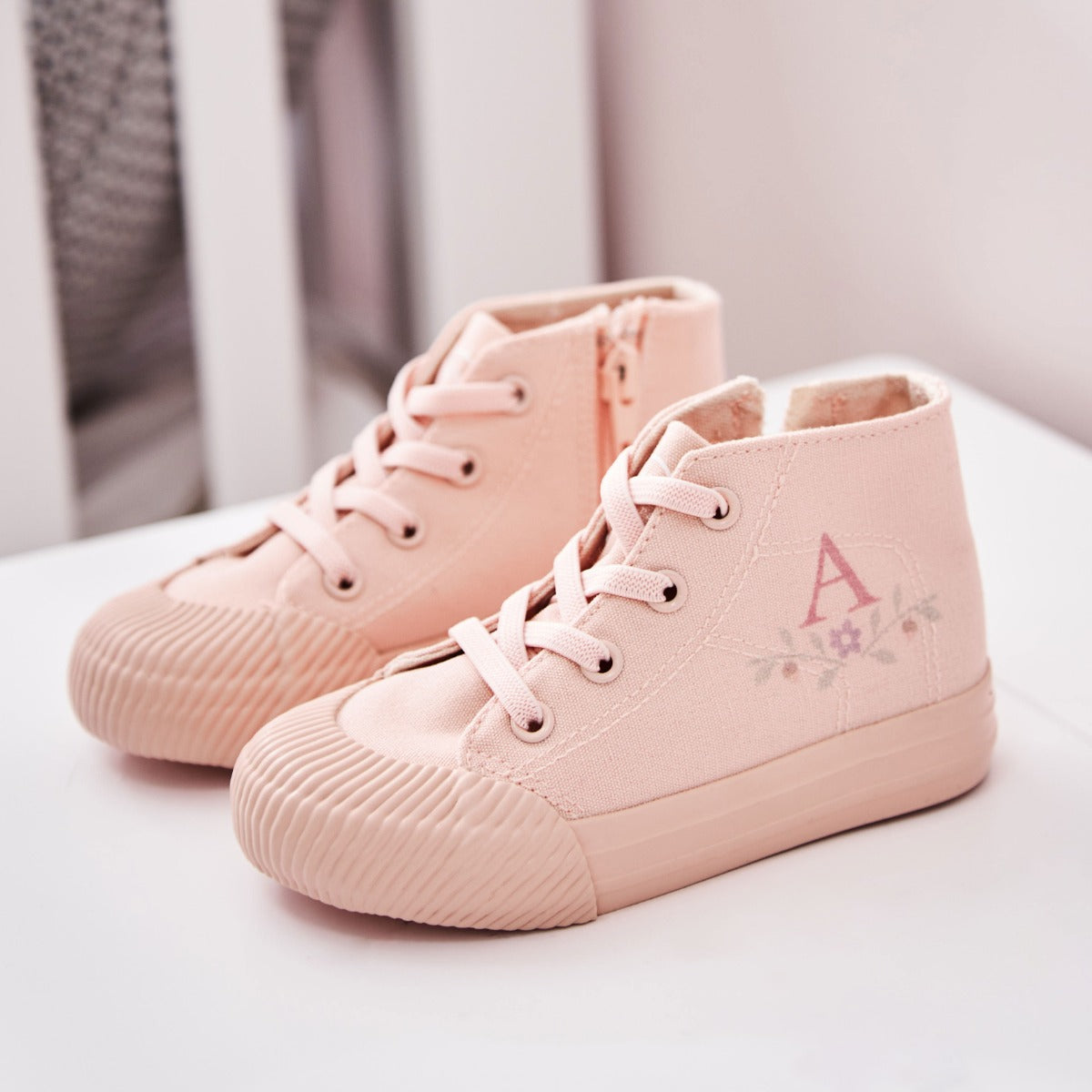 Personalised Floral Cross-Stitch Toddler High Top Trainers