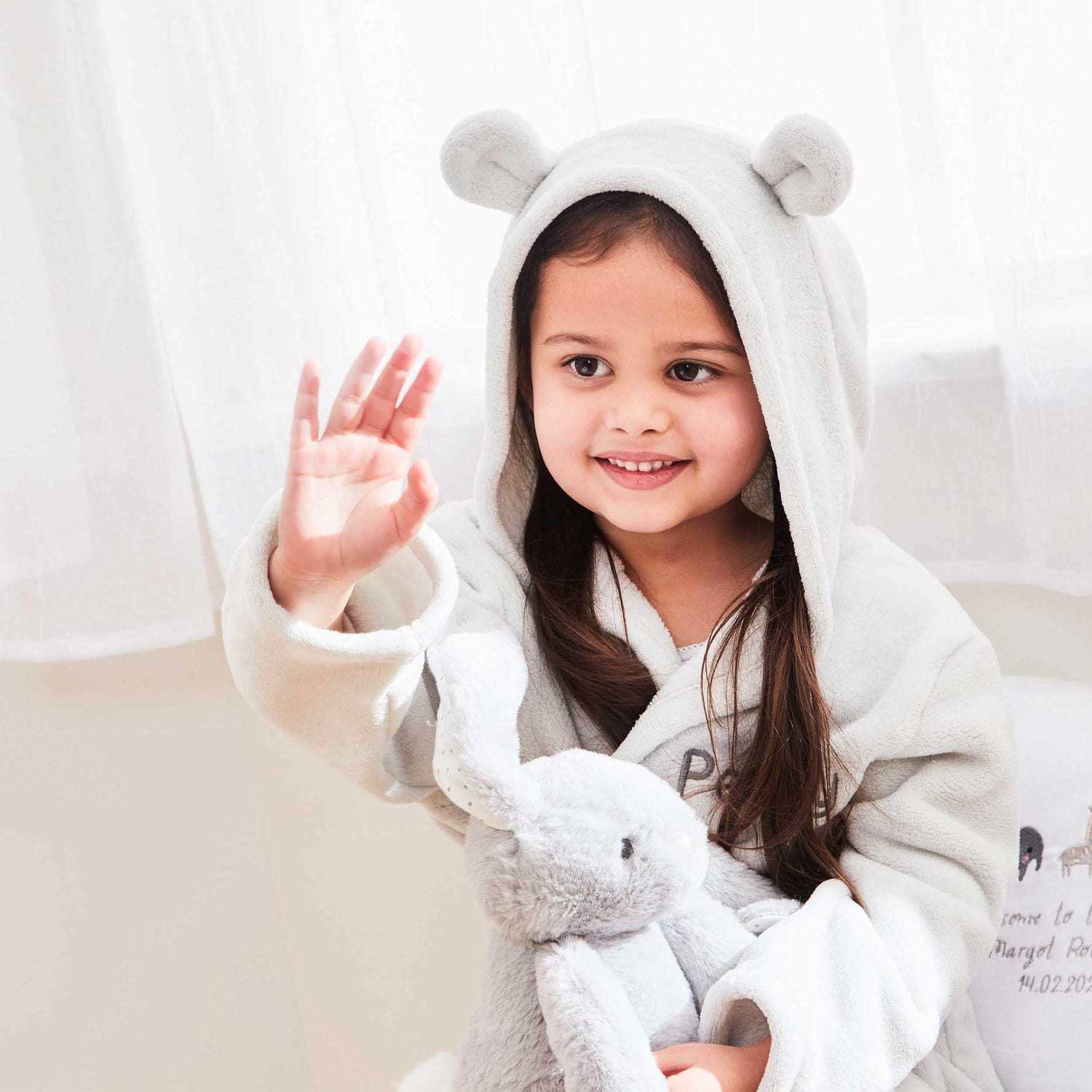 Personalised Grey Fleece Robe with Ears