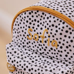 Personalised Black and White Polka Dot Mini Backpack with Compartment