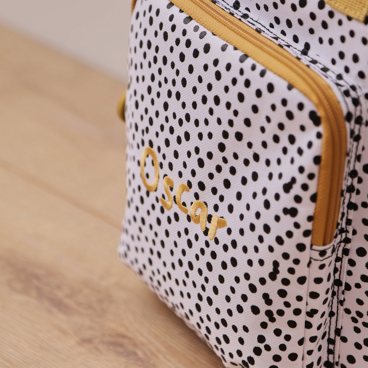 Personalised Black and White Polka Dot Medium Backpack with Grab Handle