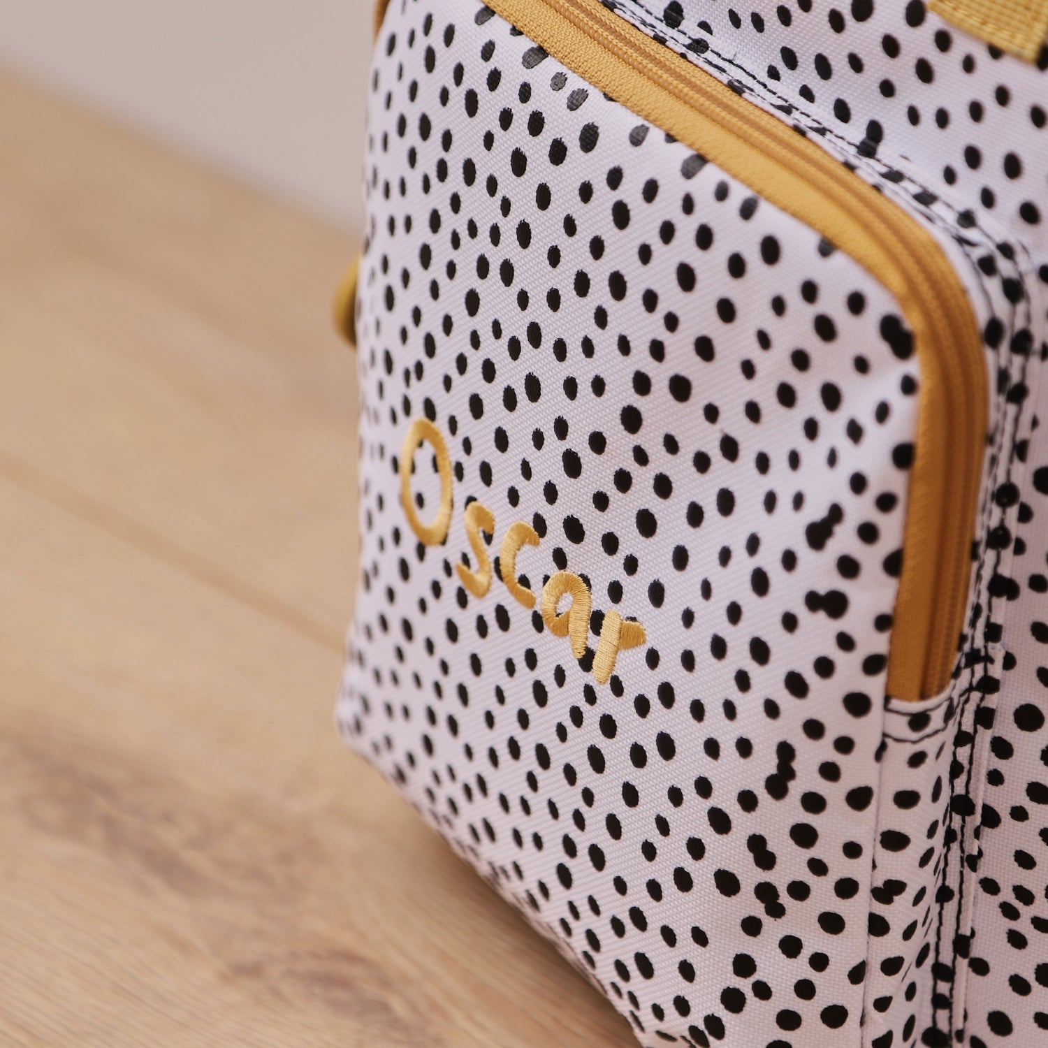 Personalised Black and White Polka Dot Medium Backpack with Grab Handle