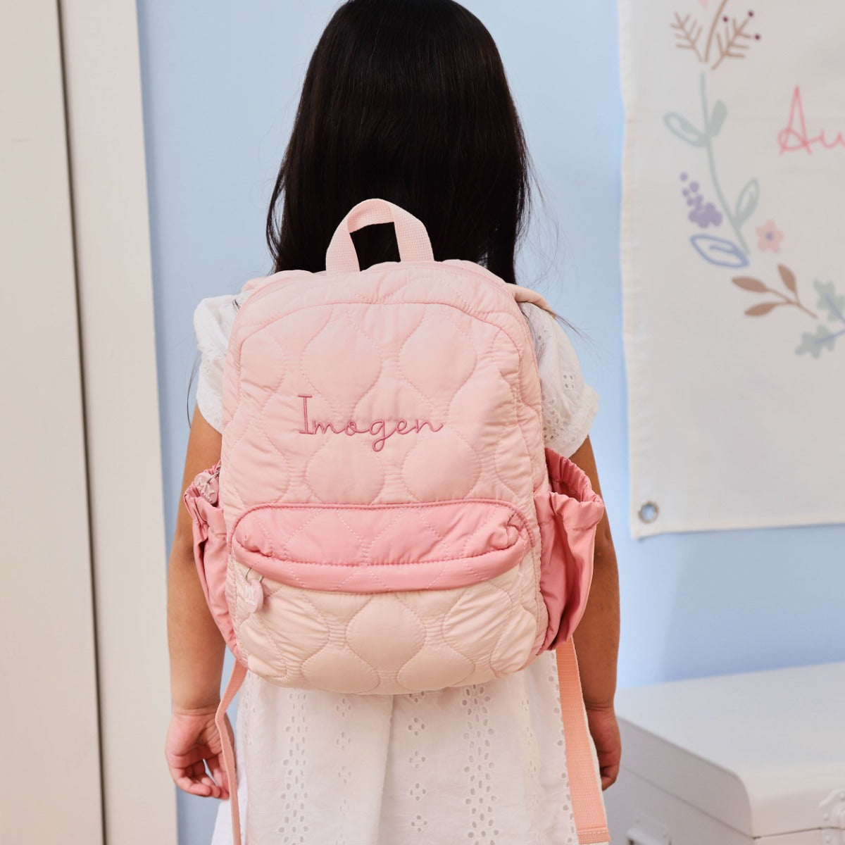 Personalised Pink Quilted Medium Backpack