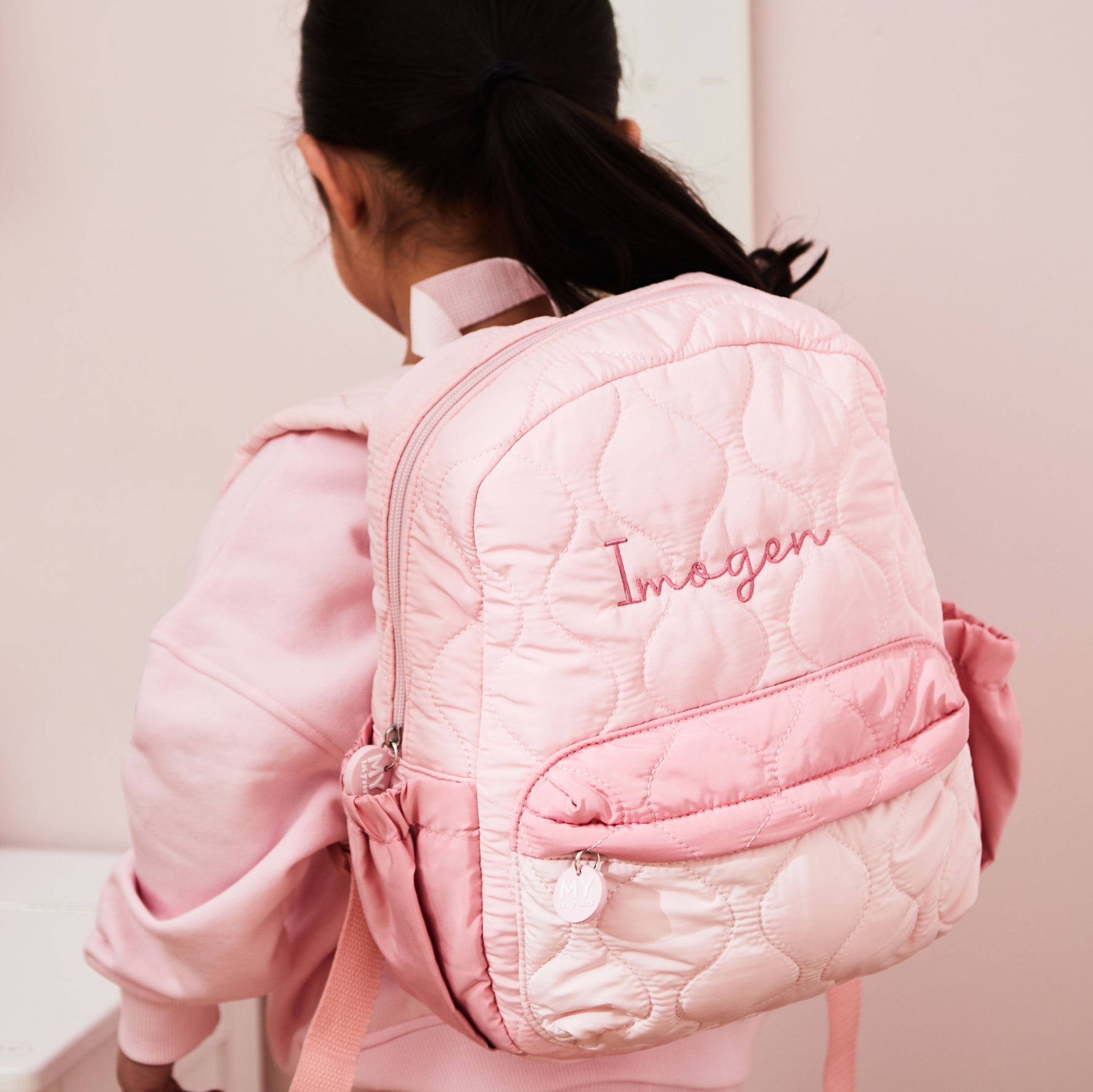 Personalised Pink Quilted Medium Backpack