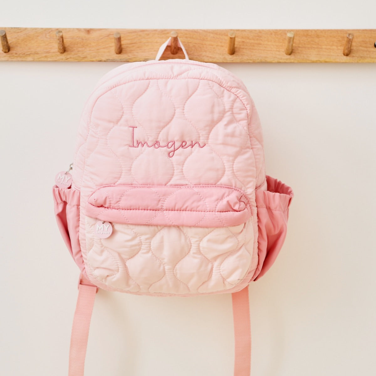 Personalised Pink Quilted Medium Backpack