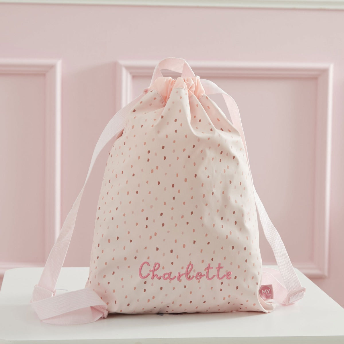 Personalised Pink Spot Drawstring Bag