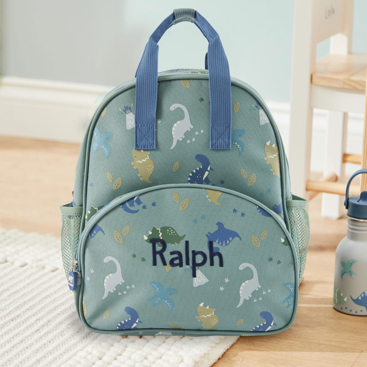 Personalised Khaki Dinosaur Print Medium Backpack
