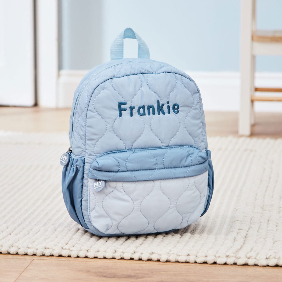 Personalised Blue Quilted Medium Backpack