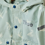 Personalised Natural History Museum Green Dinosaur Raincoat