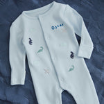 Personalised Blue Dinosaur Sleepsuit