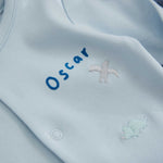Personalised Blue Dinosaur Sleepsuit