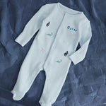 Personalised Blue Dinosaur Sleepsuit