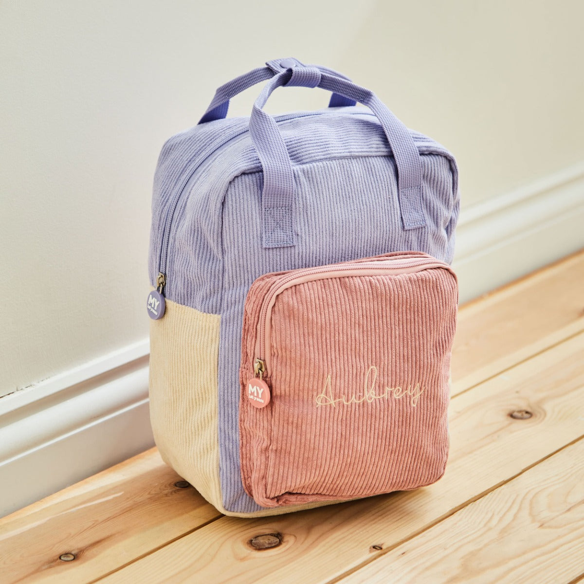 Personalised Pink Cord Backpack with Grab Handle 