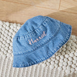 Personalised Pink Cursive Lettering Denim Bucket Hat