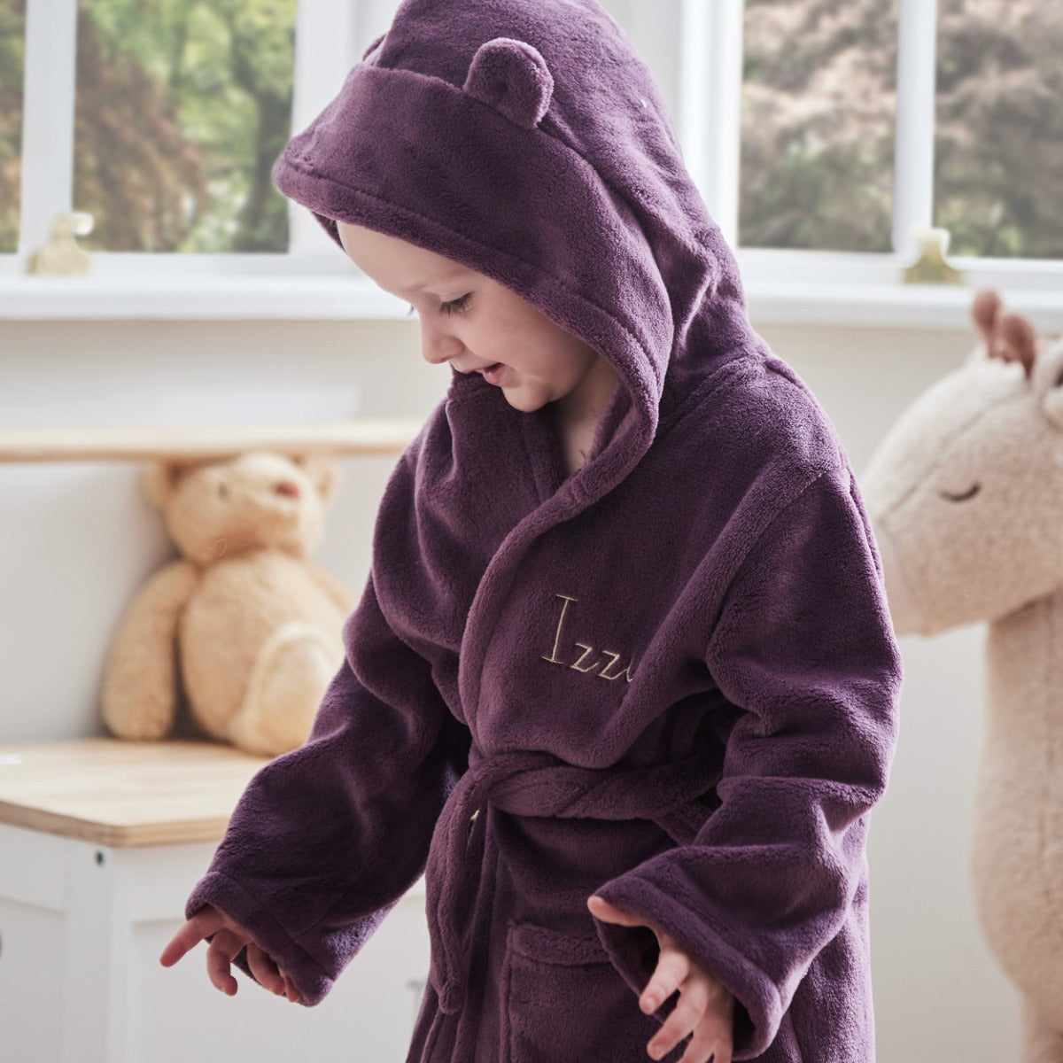 Personalised Plum Fleece Robe With Ears