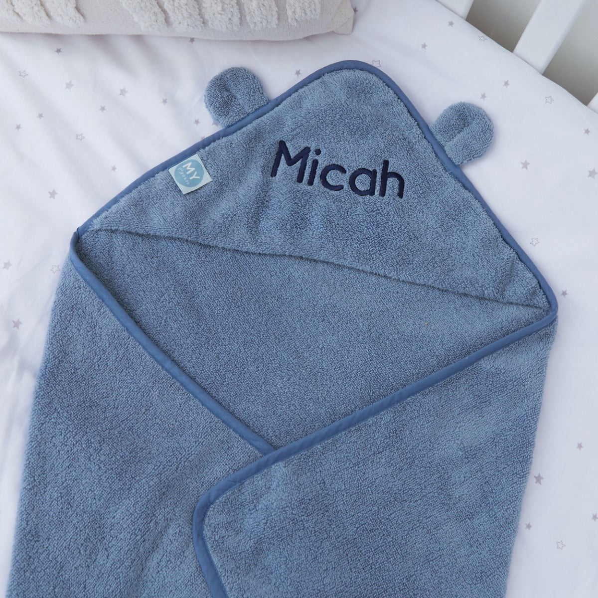 Personalised Wave Blue Hooded Towel