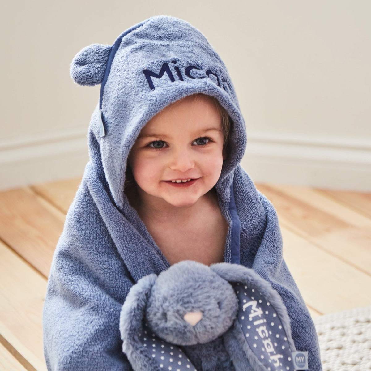 Personalised Wave Blue Hooded Towel