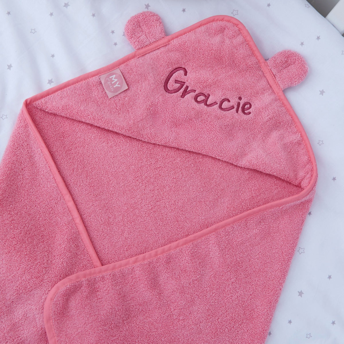 Personalised Peony Pink Hooded Towel 