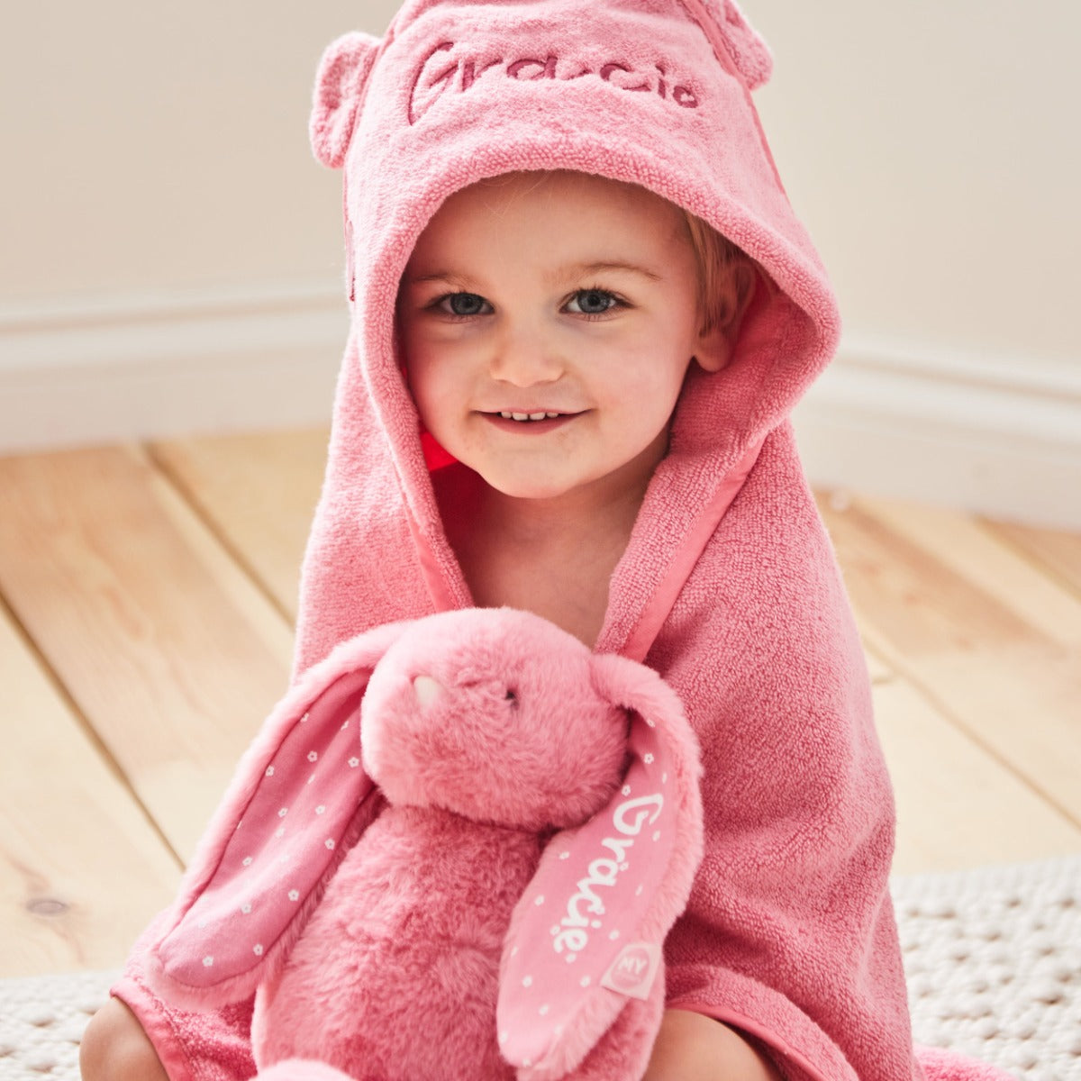 Personalised Peony Pink Hooded Towel 