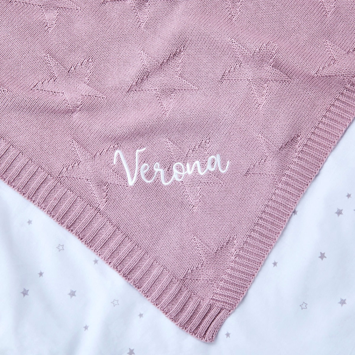 Personalised Dusky Mauve Star Jacquard Blanket