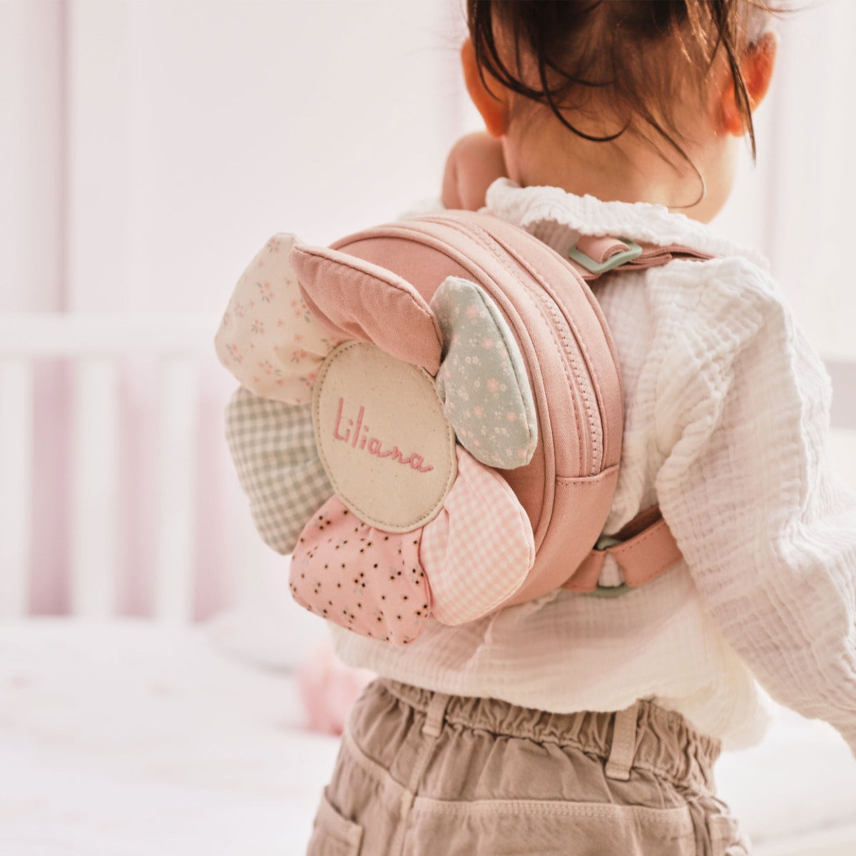 Personalised Pink Flower Tiny Character Backpack