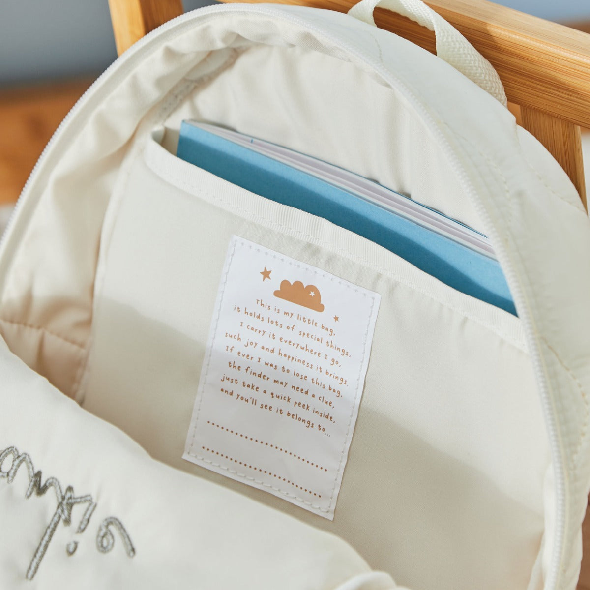 Personalised Colour Block Quilted Medium Backpack in Ecru 