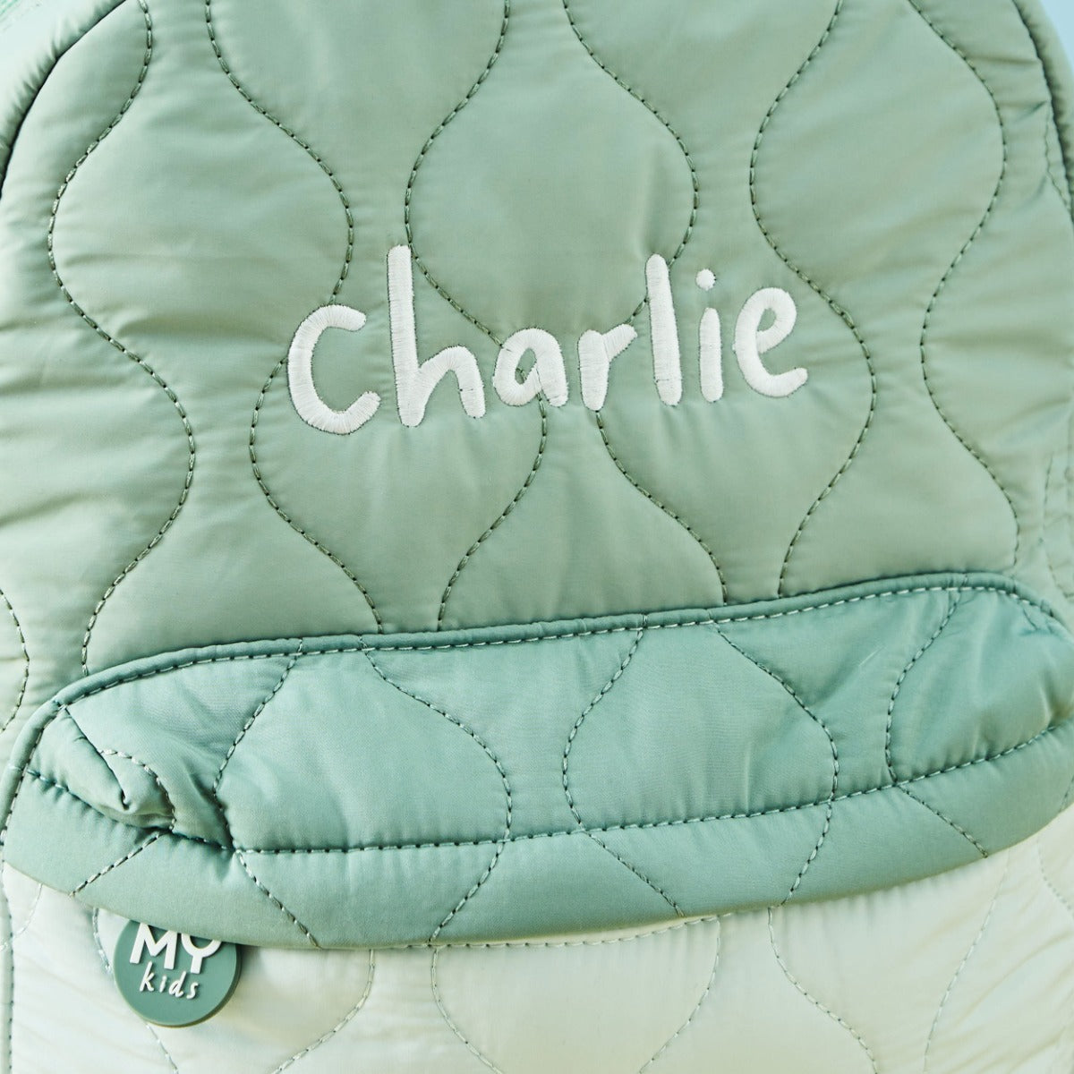 My Kids Personalised Colour Block Quilted Medium Backpack in Sage  