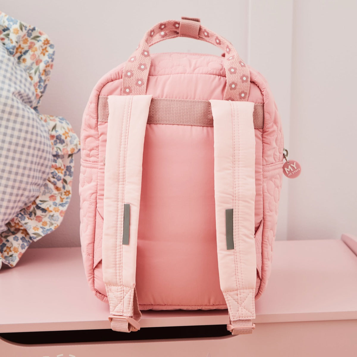Personalised Pink Flower Quilted Medium Backpack