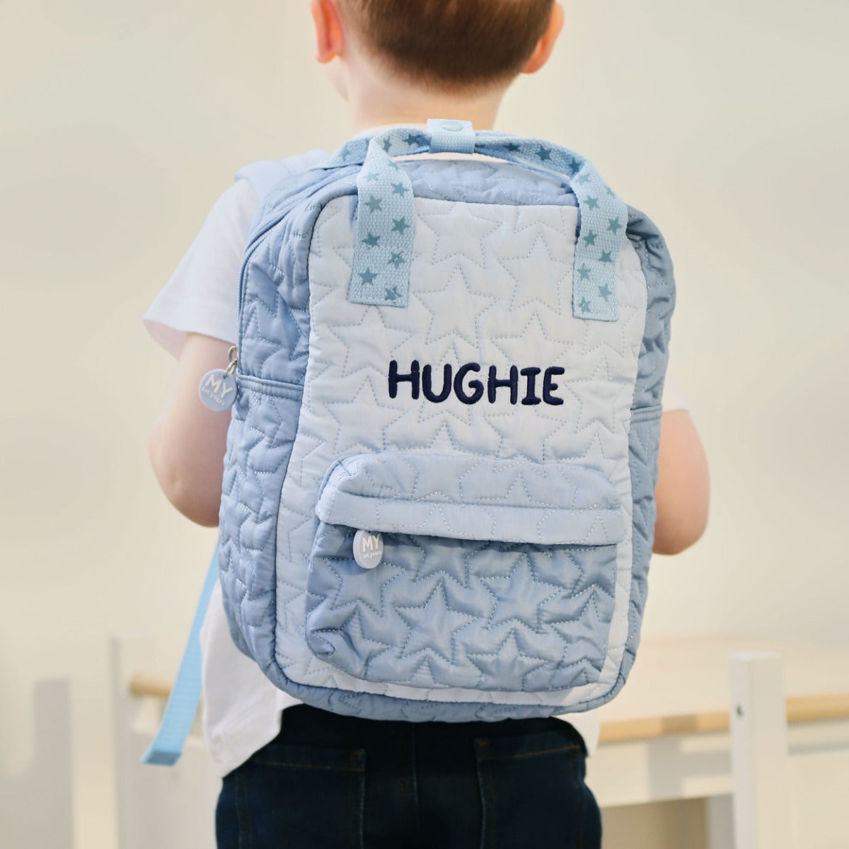 Personalised Blue Star Quilted Medium Backpack  