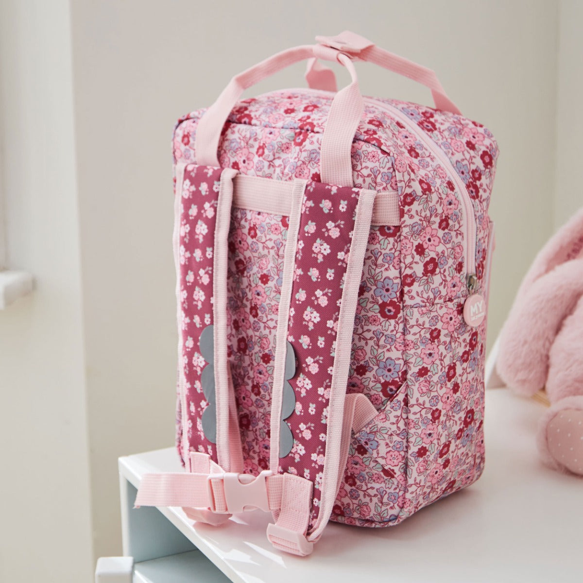 Personalised Pink Floral Medium Backpack With Grab Handle
