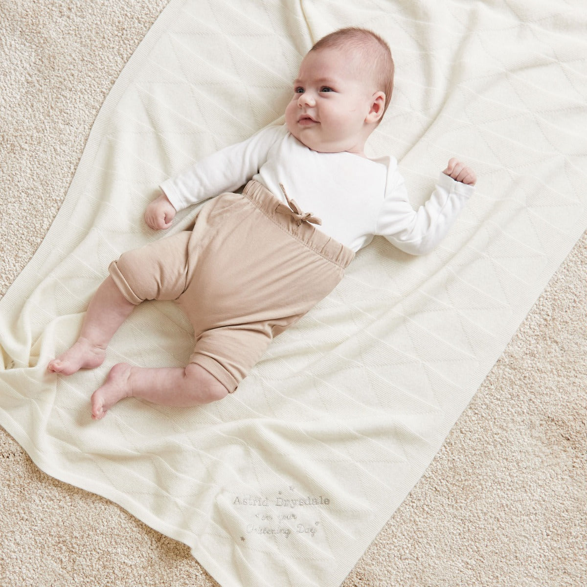 Personalised 100% Cashmere Ivory Christening Day Baby Blanket